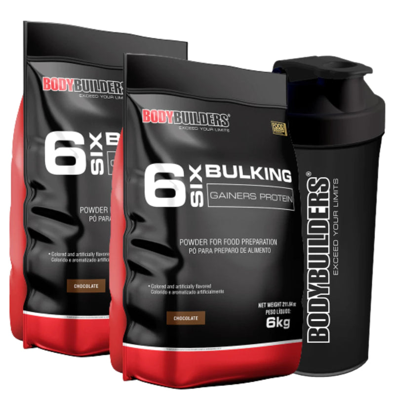 Kit 2x Hipercalórico 6 Six Bulking 6kg + Coqueteleira Bodybuilders - Vitalis Sport™